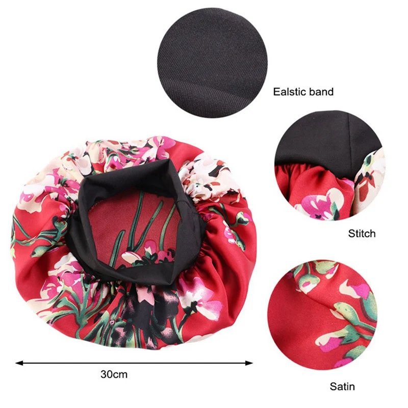 

Women Satin Night Beauty Salon Sleep Cap Cover Hair Bonnet Hat Silk Head Wide Elastic Band For Curly Springy Chemo Cap Towel