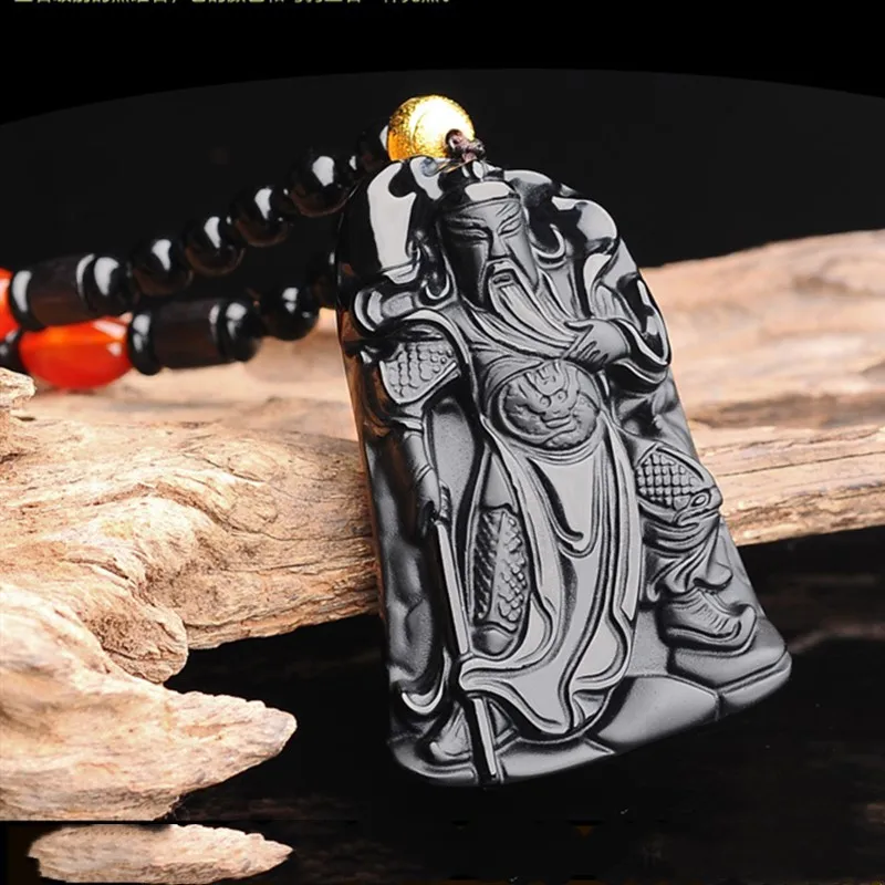 Модная эксклюзивная Подвеска из натурального обсидиана с бусинами и цепочкой Guan