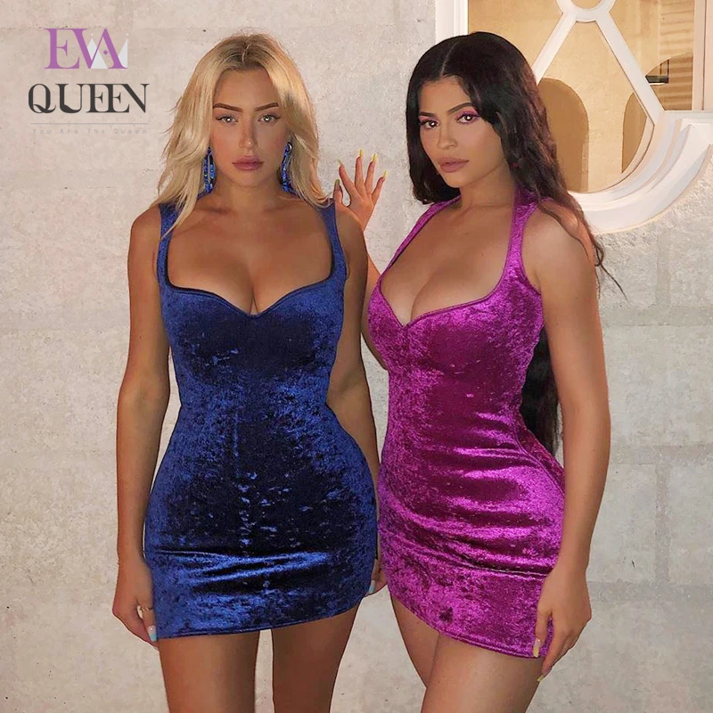 Модное бархатное сексуальное мини платье EvaQueen для вечерние бархатные облегающие