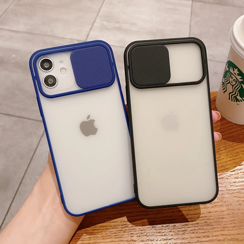 

Luxury Lens Slide Matte Transparent Phone Case For iPhone 11 12 Pro Max Mini X Xs XR 7 8 Plus SE2 2020 Silicone Shockproof Cover