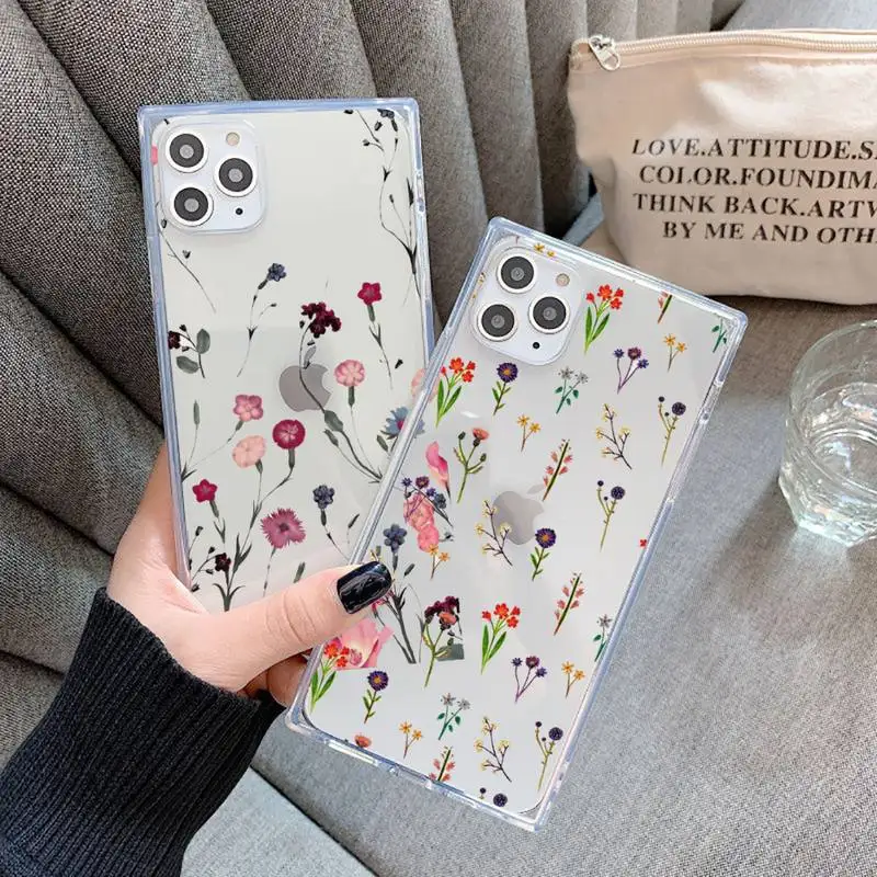 

Fashion Flower Beautiful Phone Case Transparent for iPhone 7 8 11 12 s mini pro X XS XR MAX Plus cover Clear mobile bag