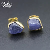 natural rough tanzantie stud earrings 925 sterling silver yellow gold plated original gemstone handmade jewelry for women unique