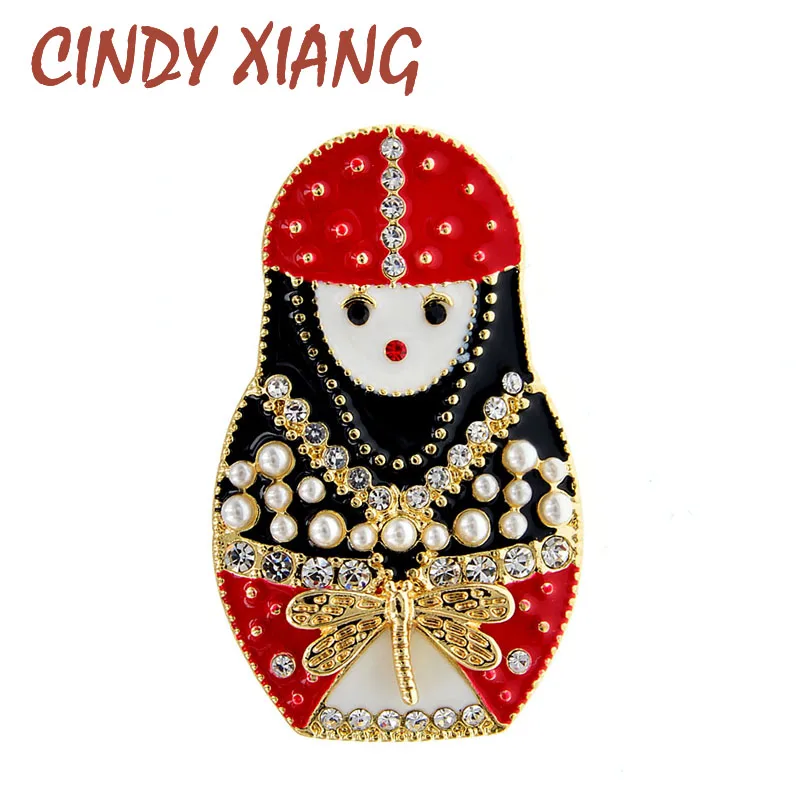 Женская Брошь в виде матрешки CINDY XIANG красная эмаль стразы с жемчугом|Броши| |