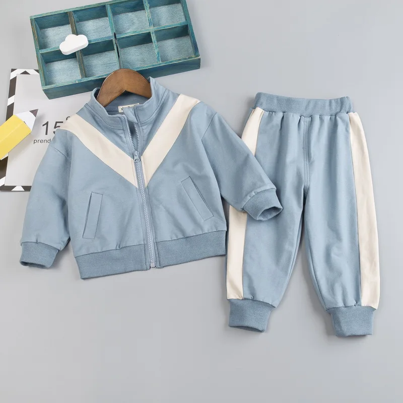 Casual Boys Clothes Set 1 2 3 4 Years Tracksuit Infant Children Clothing Baby Patchwork Sport Suit Zipper Jacket + Sweatpants | Детская