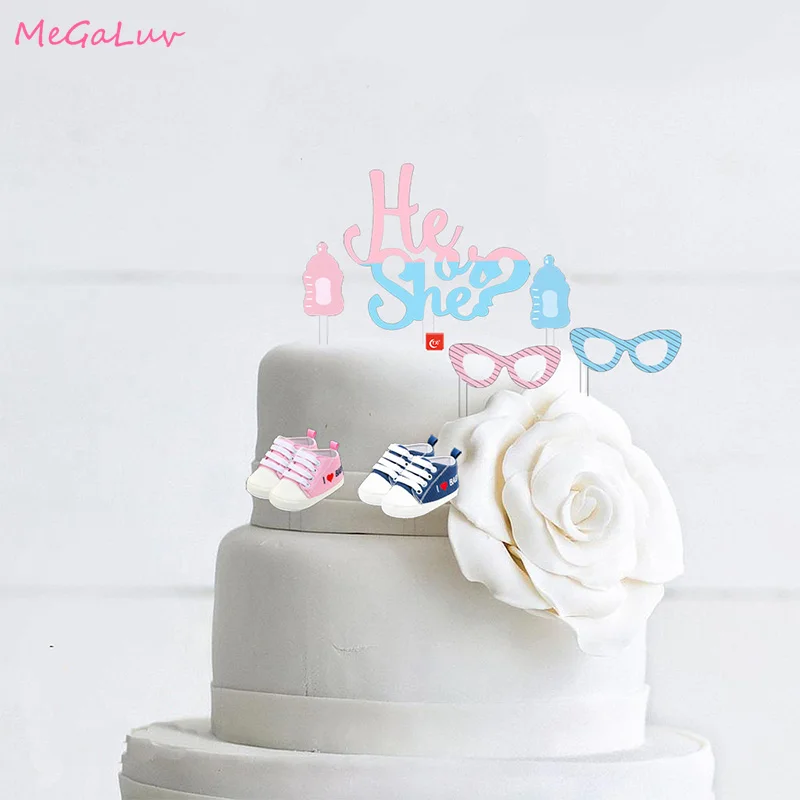 

Gender Reveal Party Girl Or Boy Happy Birthday Cake Topper Party Decor Supplie He Or She Cupcake For Baby Shower Cake Decor Tool