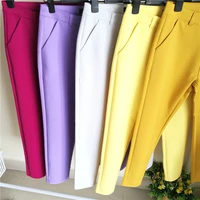 fashion streetwera cute candy color pencil pant women stretch cotton slim waist straight pants female casual office work trouser
