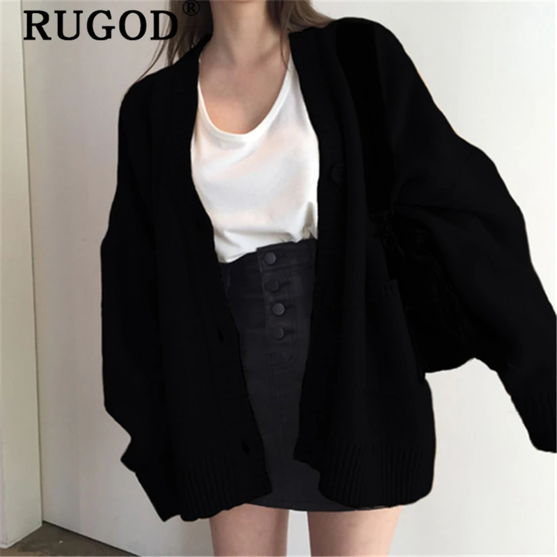 Женский вязаный кардиган RUGOD винтажный однотонный однобортный Кардиган оверсайз