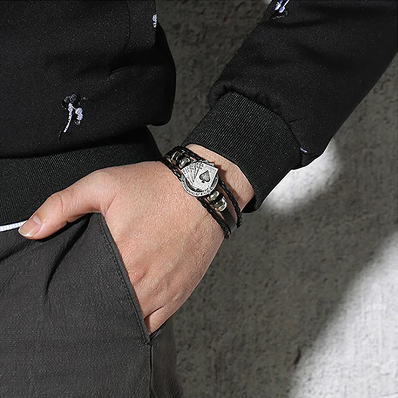 Мужской и женский кожаный браслет Vnox винтажный многоуровневый плетеный Raja Vegas со