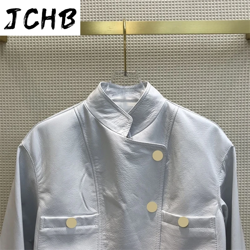 

Sheepskin Brand Luxury Women 2021 Early Spring Commute Slim Stand Collar Short Jackets Single Breasted Long Sleeve Jacket