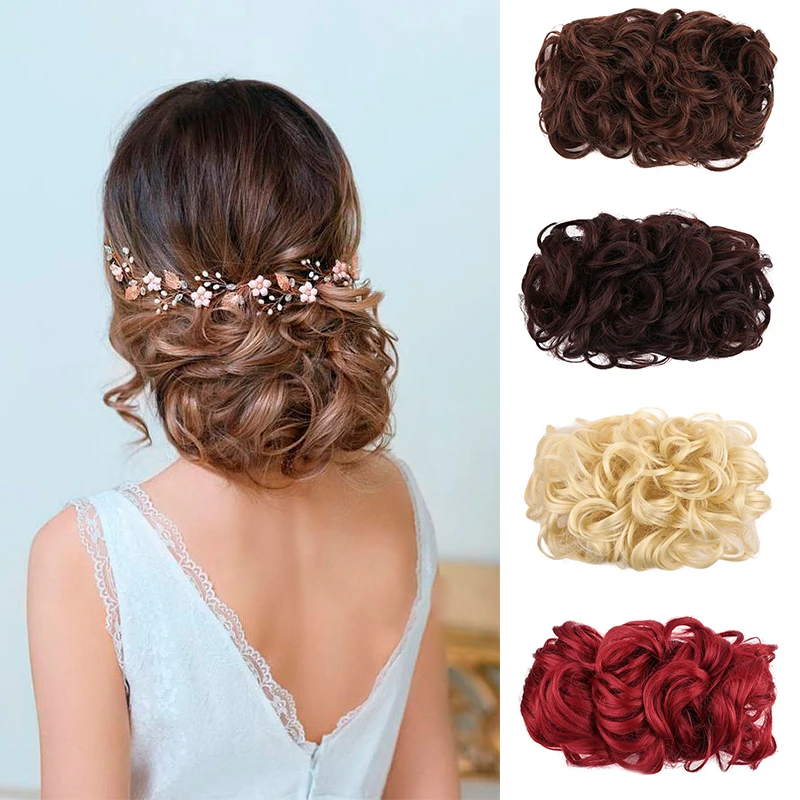 

XUANGUANG Comb Clipped In Curly Light Brown Synthetic Hair Waves For Female Hair Extension Elastic Rubber Band Hair Accessories