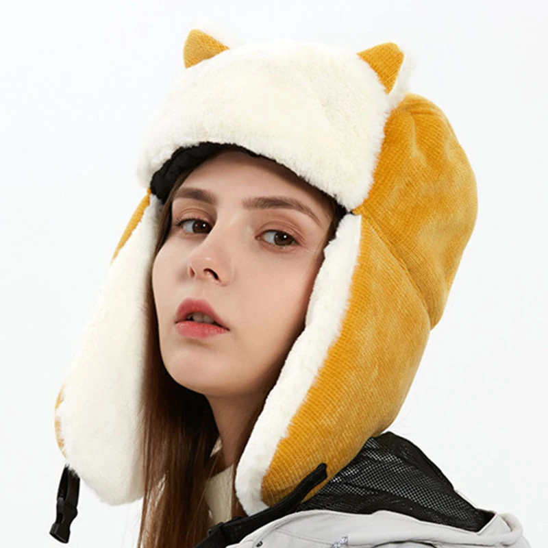 

2022 Winter Women's Russian Hat Earmuffs Thicken Ushanka Hats Female Bomber Windproof Warm Earflaps Cap Trapper Snow Ski Caps