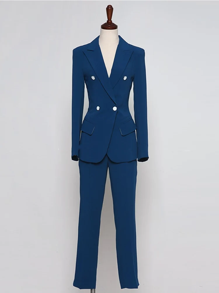 

2021 Autumn Winter Fashion Elegant New Women Set Double-Breasted Blazers &Pants 2 Two-Piece Office Lady Party Trousers Set Suit