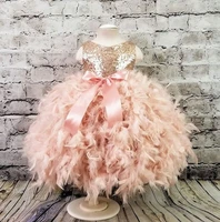 lovely pink feather girls dresses princess ball gowns feather ruffle bottom luxury feather girls photosshot dress custom made