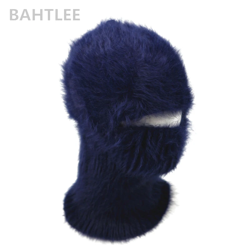 BAHTLEE, зимняя Лыжная маска, Балаклава, Ангорский кролик, вязаная шапка, шарф, шапки, теплые шапки для мужчин или женщин, Теплая Флисовая шапка - Цвет: blue