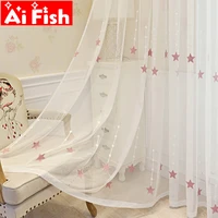 pink embroidered star sheer curtains for childrens bedroom window treatments mesh tulle curtains living room drapes wp3095