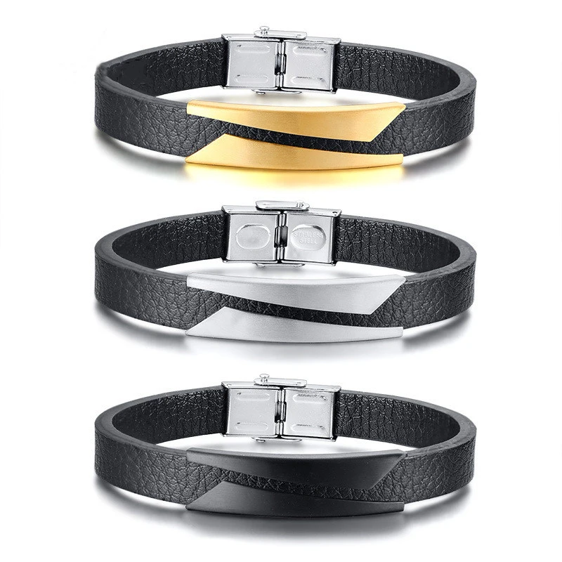 Стильные геометрические 10 мм Широкие матовые кожаные браслеты из нержавеющей