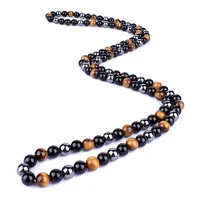 obsidian hematite tiger eye beaded necklaces men fashion natural onyxs necklaces women for magnetic health protection jewelry