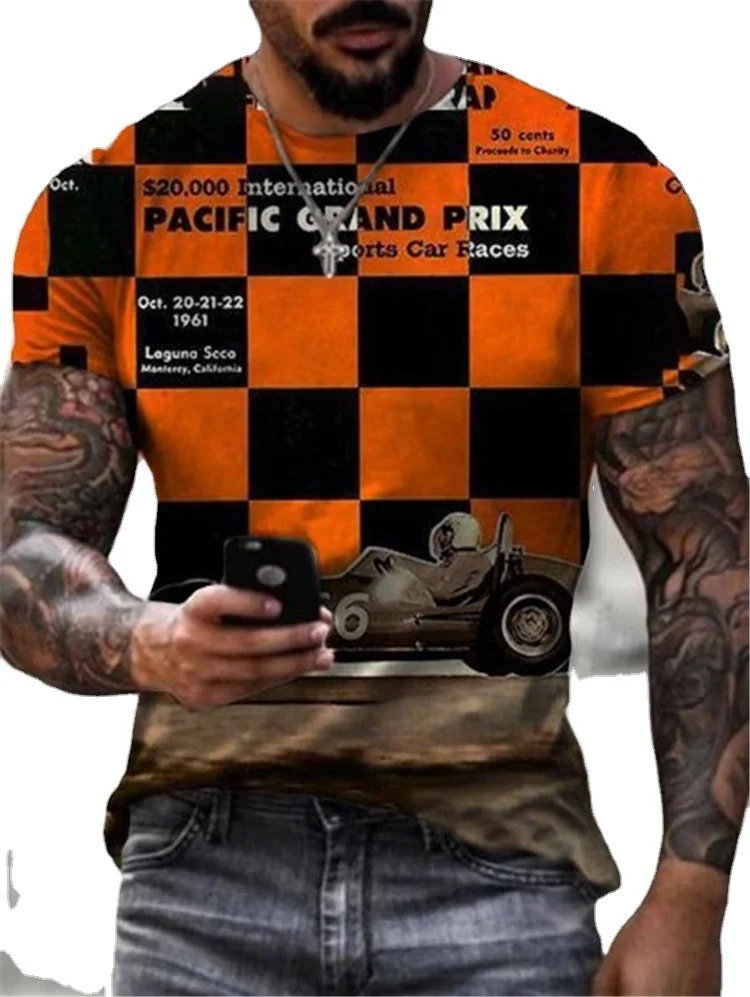 

Summer new men's round neck loose short-sleeved T-shirt racing pattern printing fashion casual short-sleeved T-shirt top