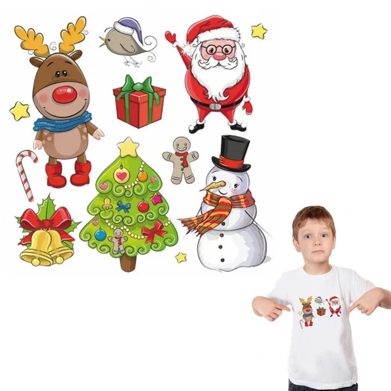 

1 Set Cute Cartoon Christmas Iron On Patches For DIY Heat Transfer Clothes T-Shirt Thermal Stickers Decoration Printing