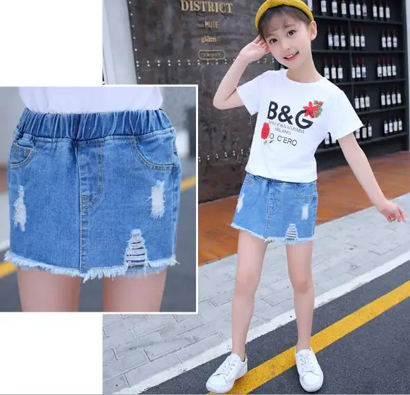 2021 Summer Children's Clothes Girls Shorts Solid Holes Denim Thin Baby Girl For Big Kids Short Pants Jean | Мать и ребенок