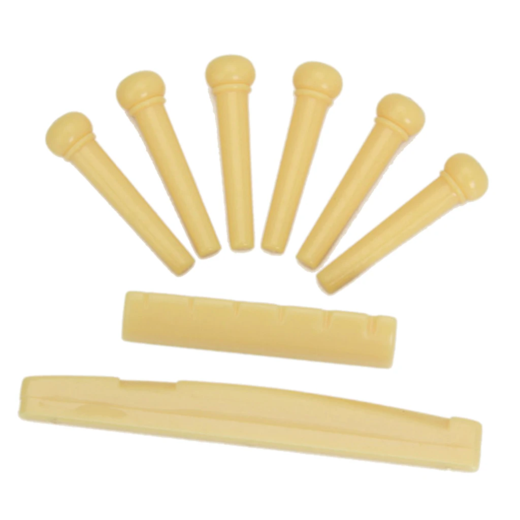 

6 Pieces Acoustic Folk Guitar Bridge Saddle Pins + Bridge Nut Saddle for Guitar Stringed Instrument Parts