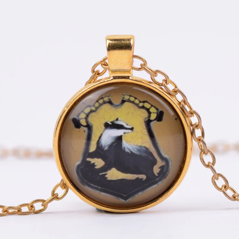 Гарри модное ожерелье Hufflepuff школьный герб стакан драгоценных камней кулон ожерелье благородные Простые Ювелирные изделия милые праздничные подарки