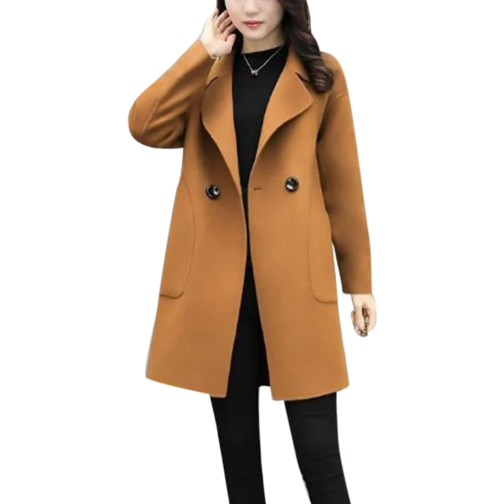 

2020 Blends Woolens for Women Turn-Down Collar Mid-Length Overcoats Korean Double Breasted Elegant Lady Outwear Jacket