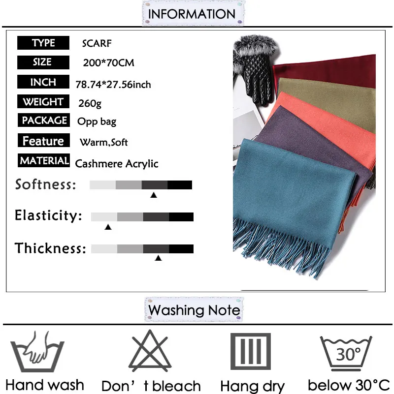

2020 Winter Women Scarf Fashion Solid Soft Cashmere Scarves for Lady Pashmina Shawls Wrap Blanket Bandana Female Foulard Tassel