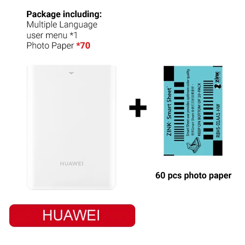 HUAWEI 60pcs paper Huawei Карманный фотопринтер мобильный телефон фотопринтер мини фотопринтер DIY фотопринтеры - Цвет: HUAWEI 60pcs paper