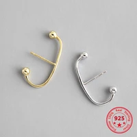 best selling s925 sterling silver fine earrings simple fashion gold plated beads letter c shaped short earrings women jewelry