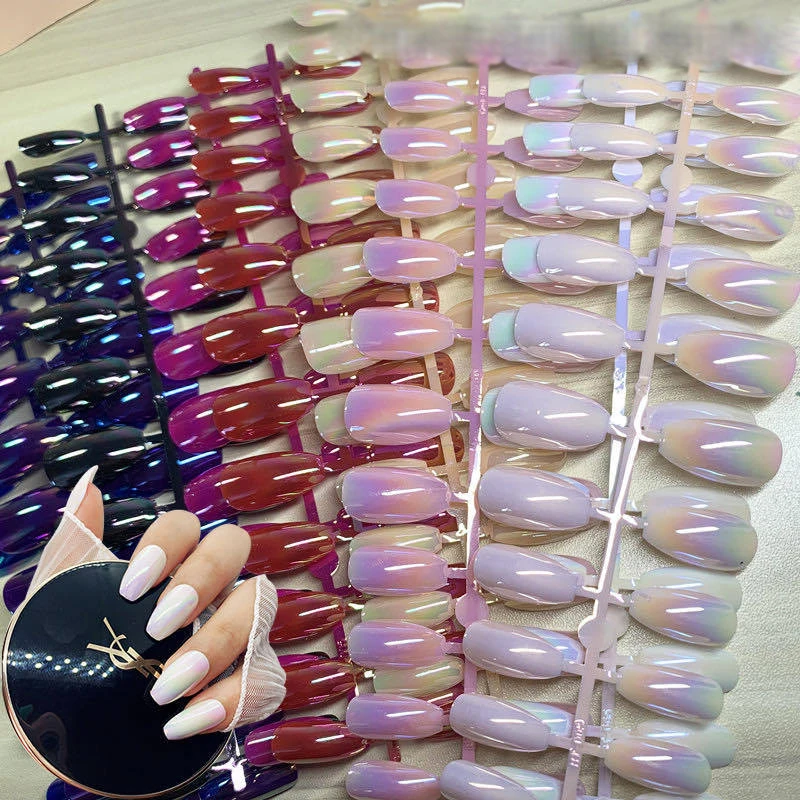 

24 шт./компл. Аврора полосатые накладные ногти французский полное покрытие искусственные накладные ногти съемные накладные ногти для балета