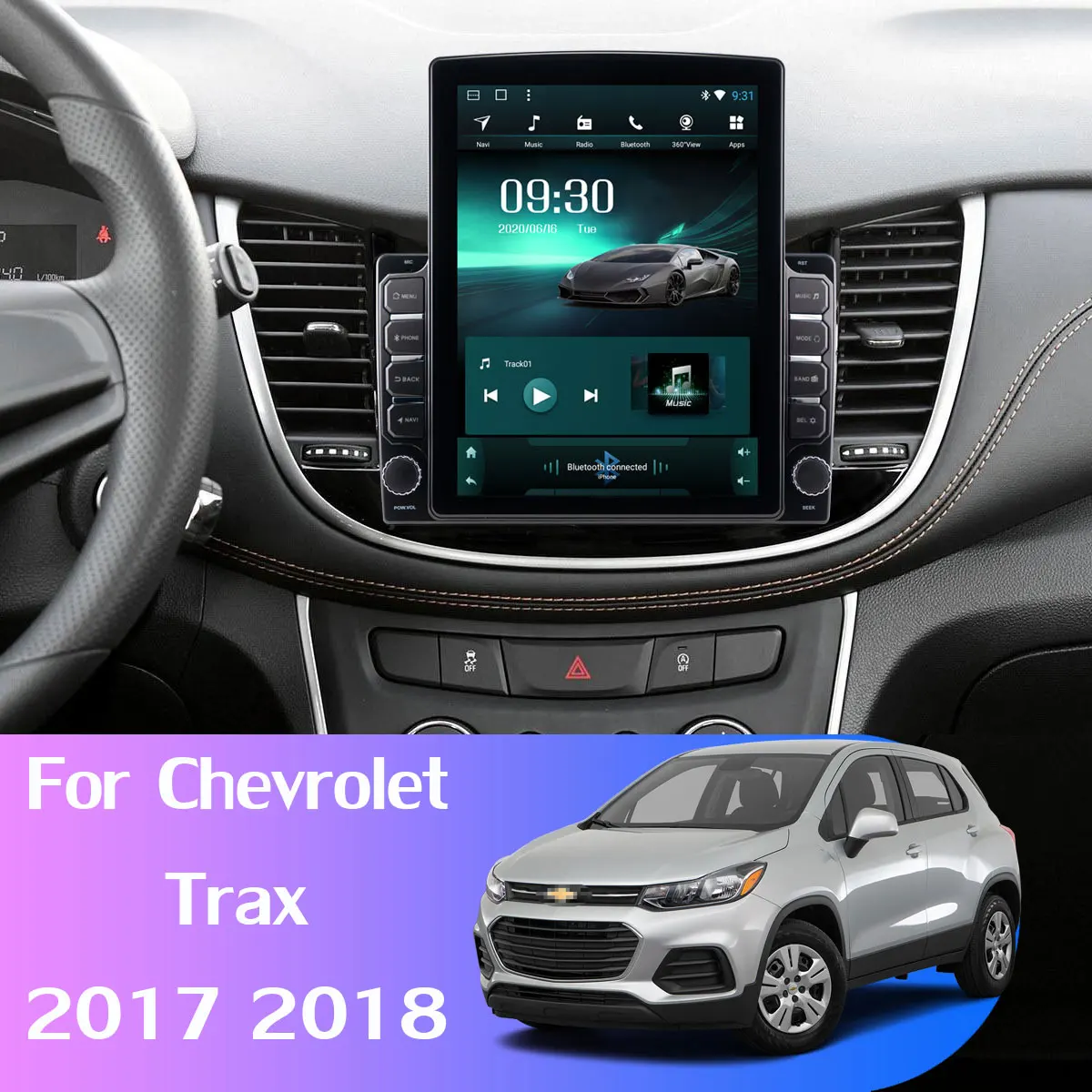 Автомобильная GPS-навигация Android 9 7 дюйма в стиле Tesla PX6 4 + 64 ГБ 10 Радио для Chevrolet Trax