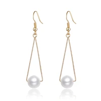 simple 10mm nutural pearl drop earrings for women classic triangle gold hook long earring temperament elegant jewelry gifts