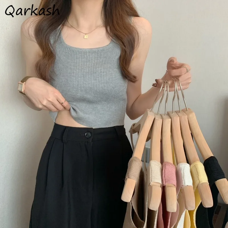 

Tanks Women Solid Simple Knitted Classic Vintage Students Lovely Tender Basic Tops Newest Hot Sale Y2K Ulzzang Chic Leisure Soft