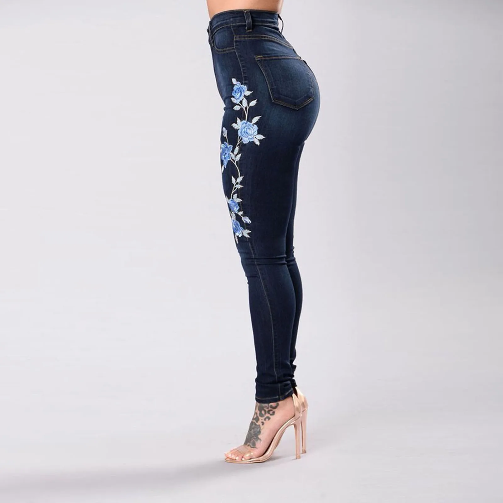 

Fashion Women Stretch Jeans Female Mid Waist Stretch Slim Sexy Pencil Pants Women Straight Pants Denim Pockets Wide Leg Joggers