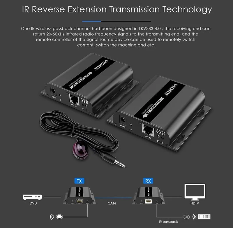 Удлинитель LKV383 V4.0 HDMI по IP с ИК 1 отправителем 3 приемника Cat5e/6 передатчик UTP LAN Rj45