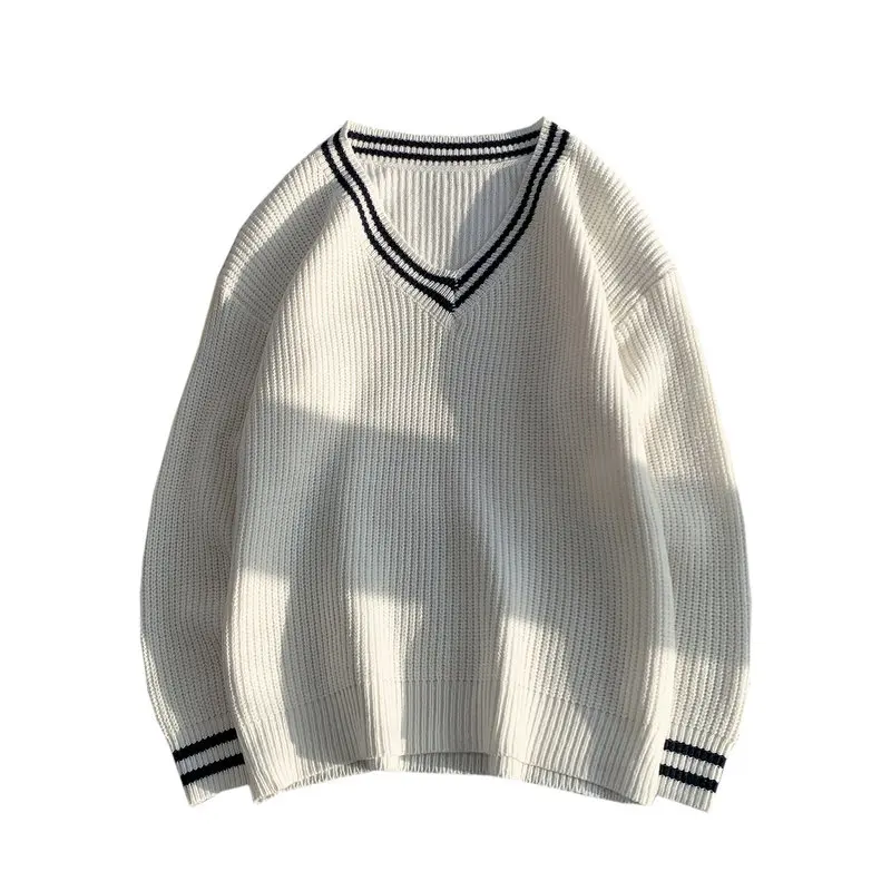 

Men Pullover Sweater V-Neck Loose Print Males Leisure Soft Warm Chic Trendy Student Knitted Street Wear All-match Couple Fashion