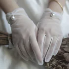 Свадебные перчатки, свадебные перчатки, белые марлевые женские перчатки, тонкие кружевные перчатки с перламутром, свадебные перчатки, аксессуары