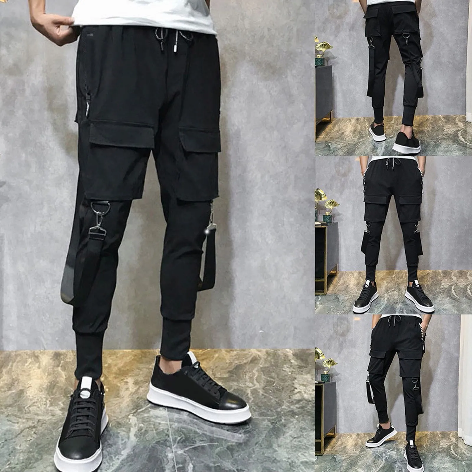

Men Korean Jeans Mens 2021 cargo pants Streetwear Denim Pants Male Hip Hop Wide Leg Harem Pants INS Multi-pocket Trouser
