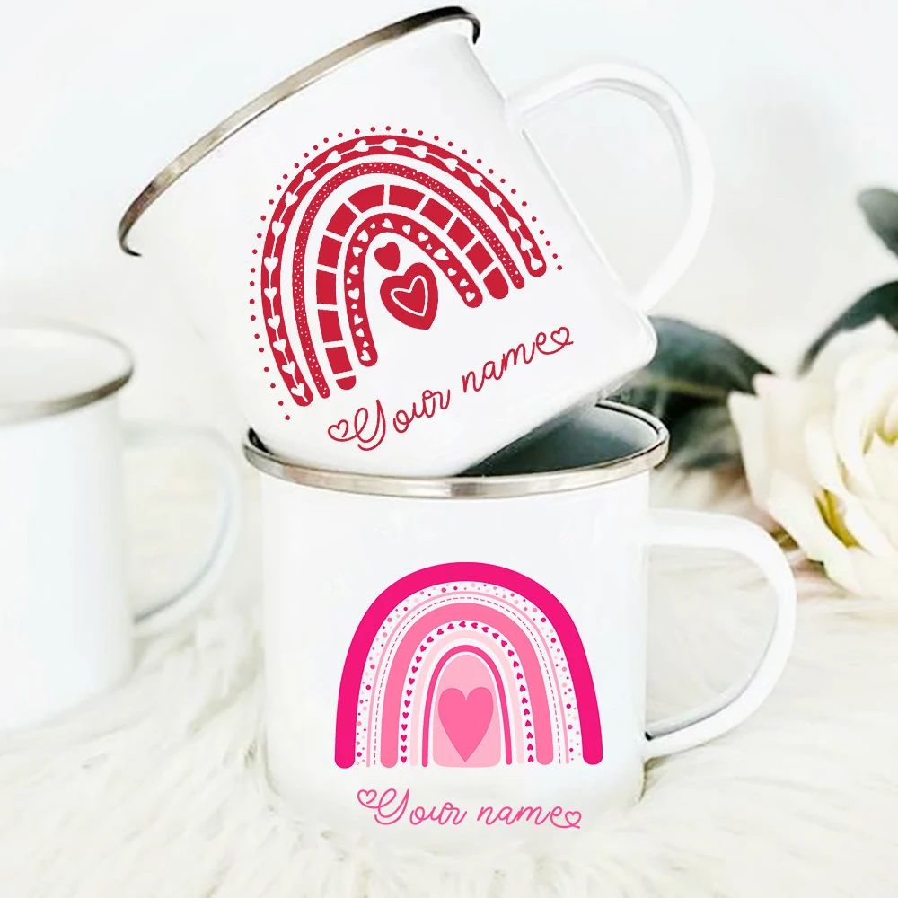 

Чашки кофейные эмалированные с именем радуги на заказ, кофейные кружки для пар с именем на заказ, креативный подарок для невесты