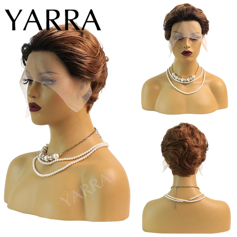 

Peruvian Natural Wave Short Curly Pixie Cut Wig 13x1 Lace Front Human Hair Wigs for Women 1b/30 150% Density Remy Hair Yarra