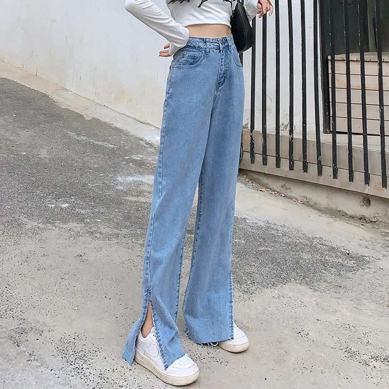 

M-5XL Plus Size Women Wide Leg Jeans Pants Spring Summer Female Loose Long Trousers Casual Vintage Split Long Jeans Streetwear