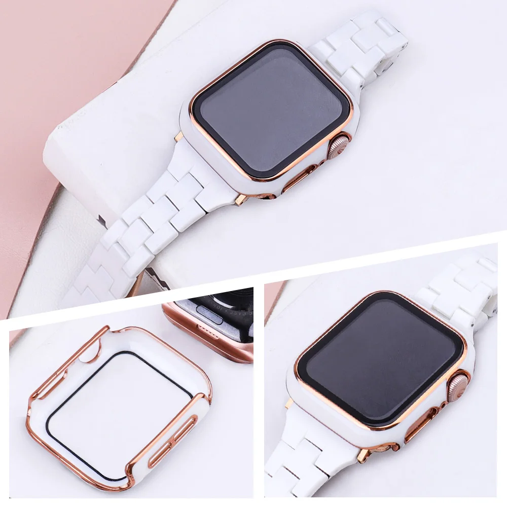 Slim bracelet + full cover case suitable for Apple Watch Band SE 44mm 40mm  41mm Ladies Watch Band Smart Series 7 SE 6 5 42mm 38