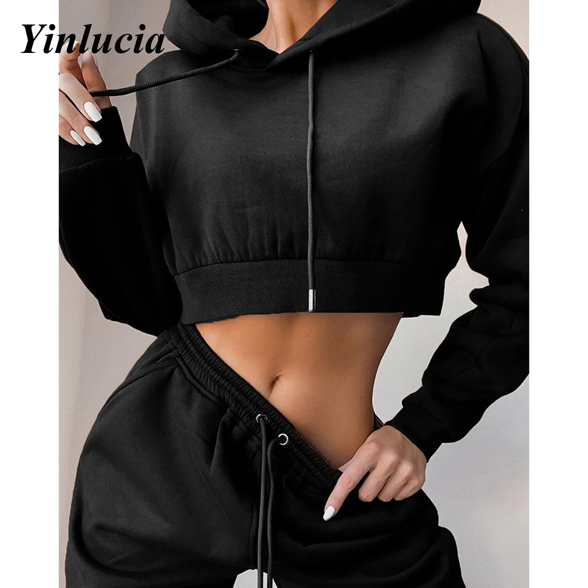 

2021 Tracksuits Trousers Drawstring Navel Fleece Lined Hoodie Pants Sets Two Piece Suits Elastic Loose Womens Casual