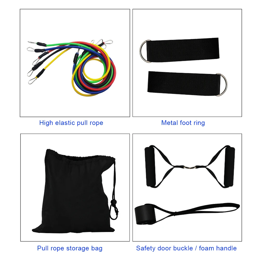 

17 Pcs Set 100LB Rally Set Yoga Rally Rope Fitness Training Rally Belt Elastic Rope Carabiner Rally Device Resistance Ring