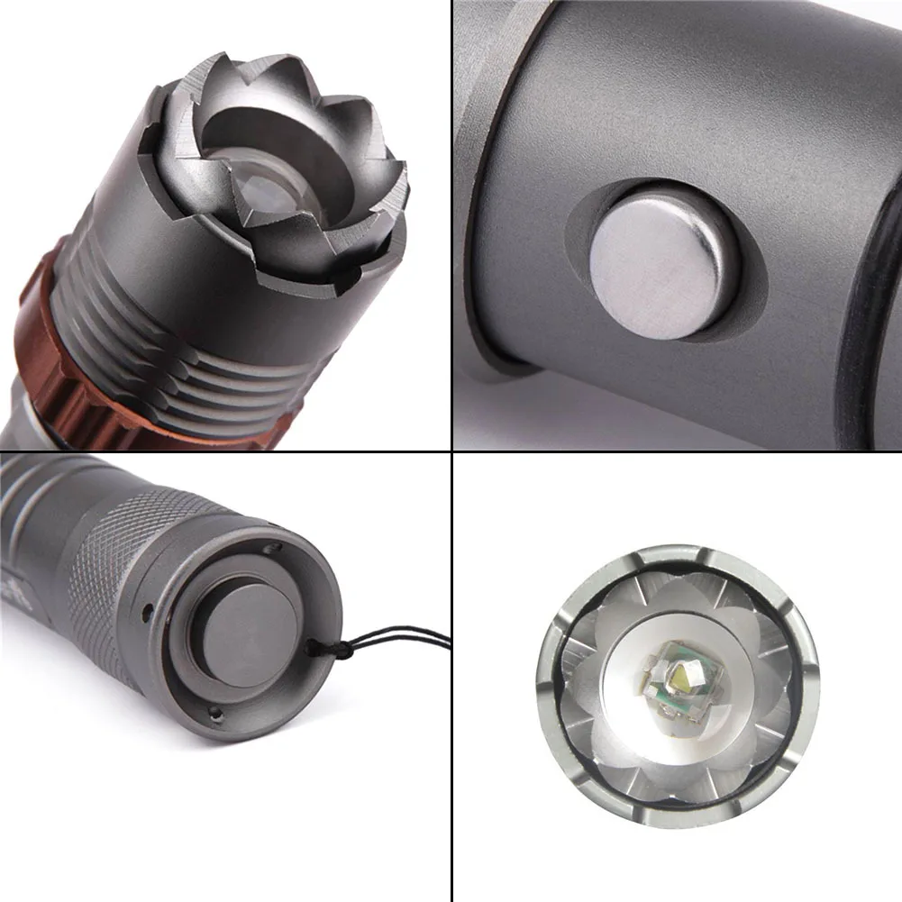 Powerful LED Flashlight Tactical Electric Torch T6 Zoomable 5 Modes Lanterna 18650 Rechargeable Battery Outdoor Camping | Лампы и