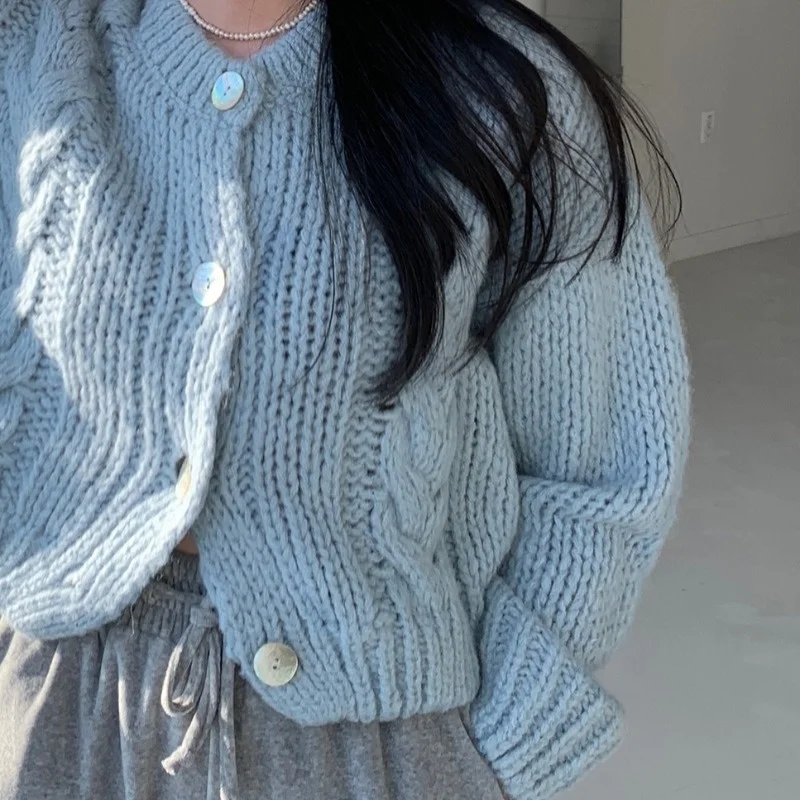 Корейский вязаный кардиган милая розовая кожа однобортный дизайн Теплый Твист