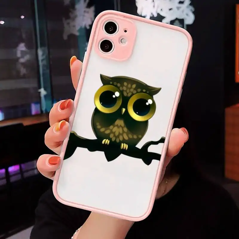 

Animal Cute Cartoon Owl Phone Case Pink matte transparent For iPhone 7 8 x xs xr 11 12 pro plus max mini Clear Funda