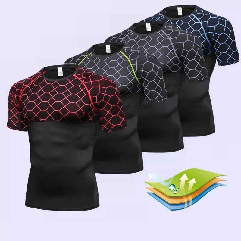 Футболка мужская сетчатая Спортивная облегающая эластичная быстросохнущая с