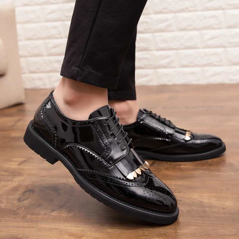 Туфли мужские классические кожаные роскошные деловые туфли без застежки броги